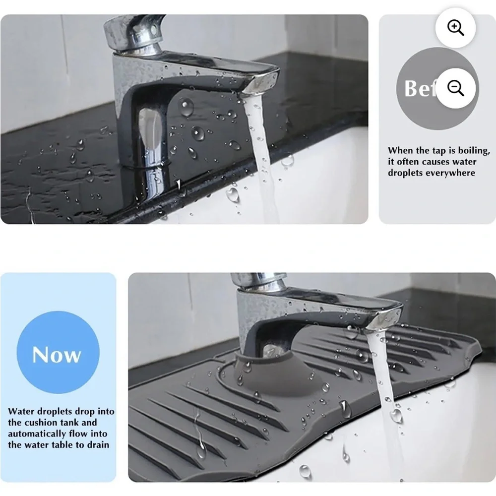 24 Inch Silicone Faucet Mat for Kitchen Sink Splash Guard Marble Finish New